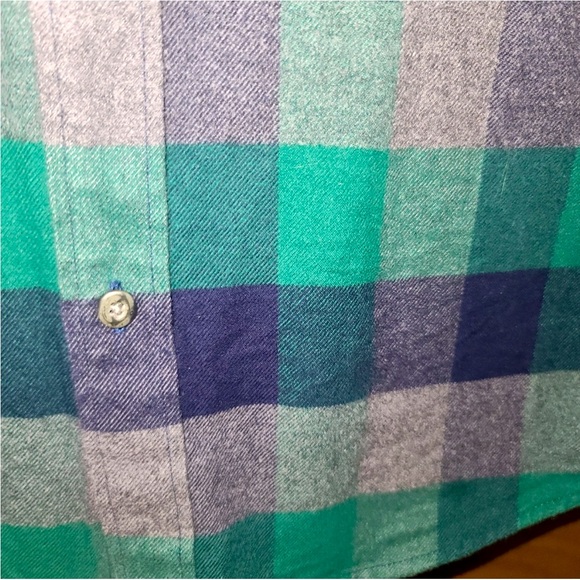 UNTICKit size L navy/green checked  long sleeve button shirt - Picture 3 of 6